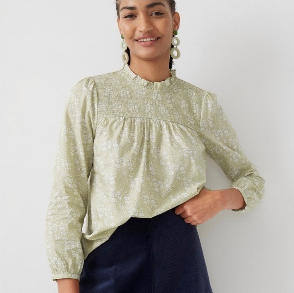 Long Sleeved Smocked Liberty Fabric J. Crew Blouse With Ruffle Details